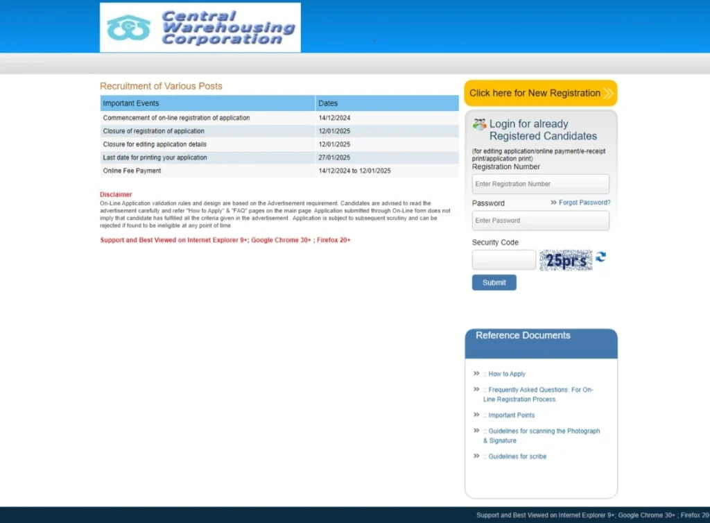  Central Warehousing Corporation Recruitment 2025: Apply link Website page